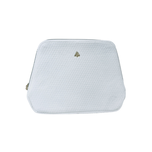 Guerlain Paris White Velour Makeup Bag | Luxury Cosmetic Pouch with Gold Hardware
