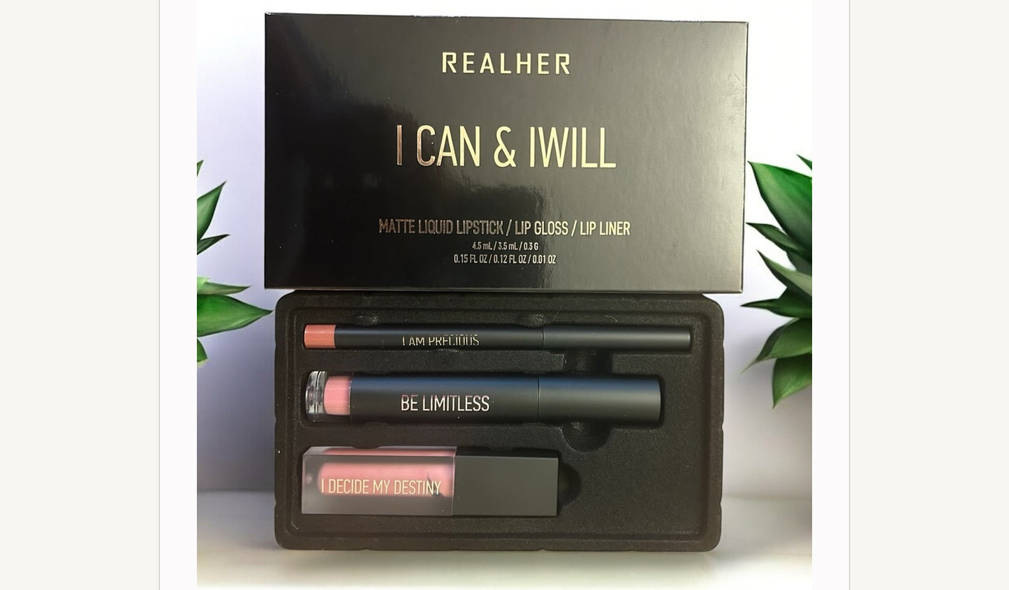 REALHER I Can & I Will 3-Piece Lip Kit – Vegan, Non-Toxic Lip Liner, Matte Liquid Lipstick & Gloss