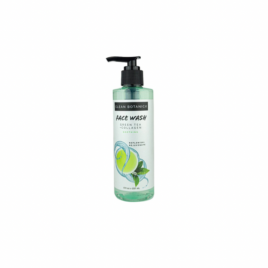 Clean Botanica Green Tea + Collagen Face Wash | Soothing, Replenishing & Balancing Cleanser for Sensitive & Acne-Prone Skin | 8 fl oz