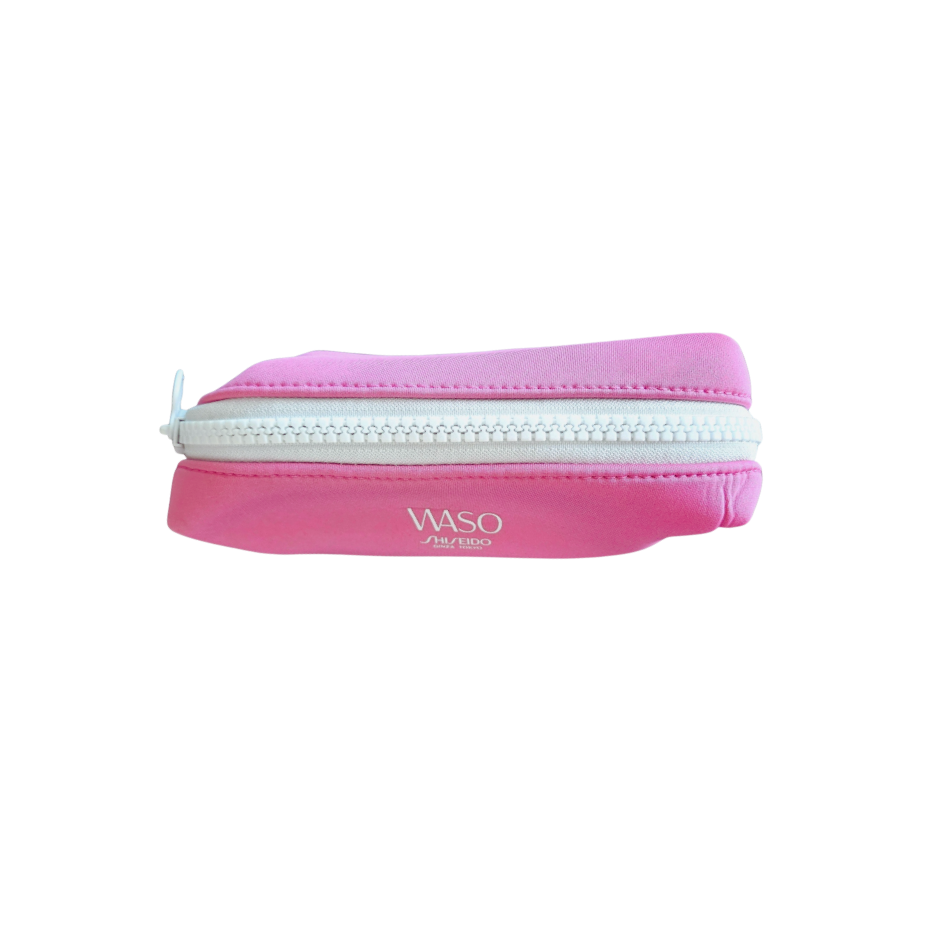 Shiseido Waso pink scuba cosmetics makeup bag | flexible, travel-friendly pouch