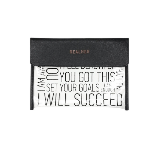 RealHer makeup clutch bag — empower your essentials | 11x6” | faux leather and vinyl